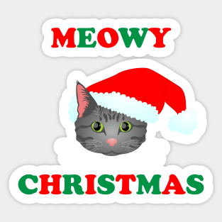 Meowy Christmas: Grey Tabby (Red and Green) Sticker